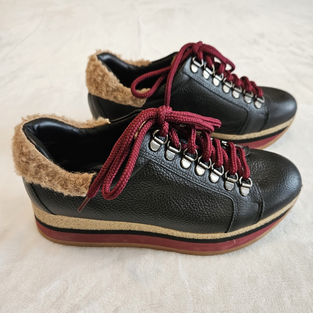 Cordani Black Peddle Italian Leather Jolene Platform Sneaker size 37